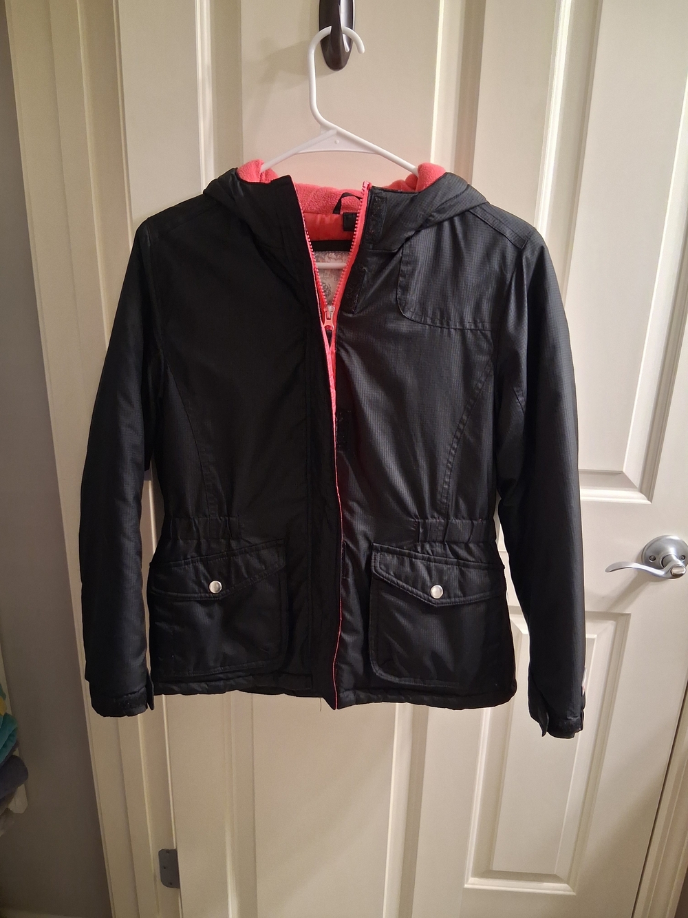 Girls' Black Jacket with Pink Lining – Lightweight Hooded Coat